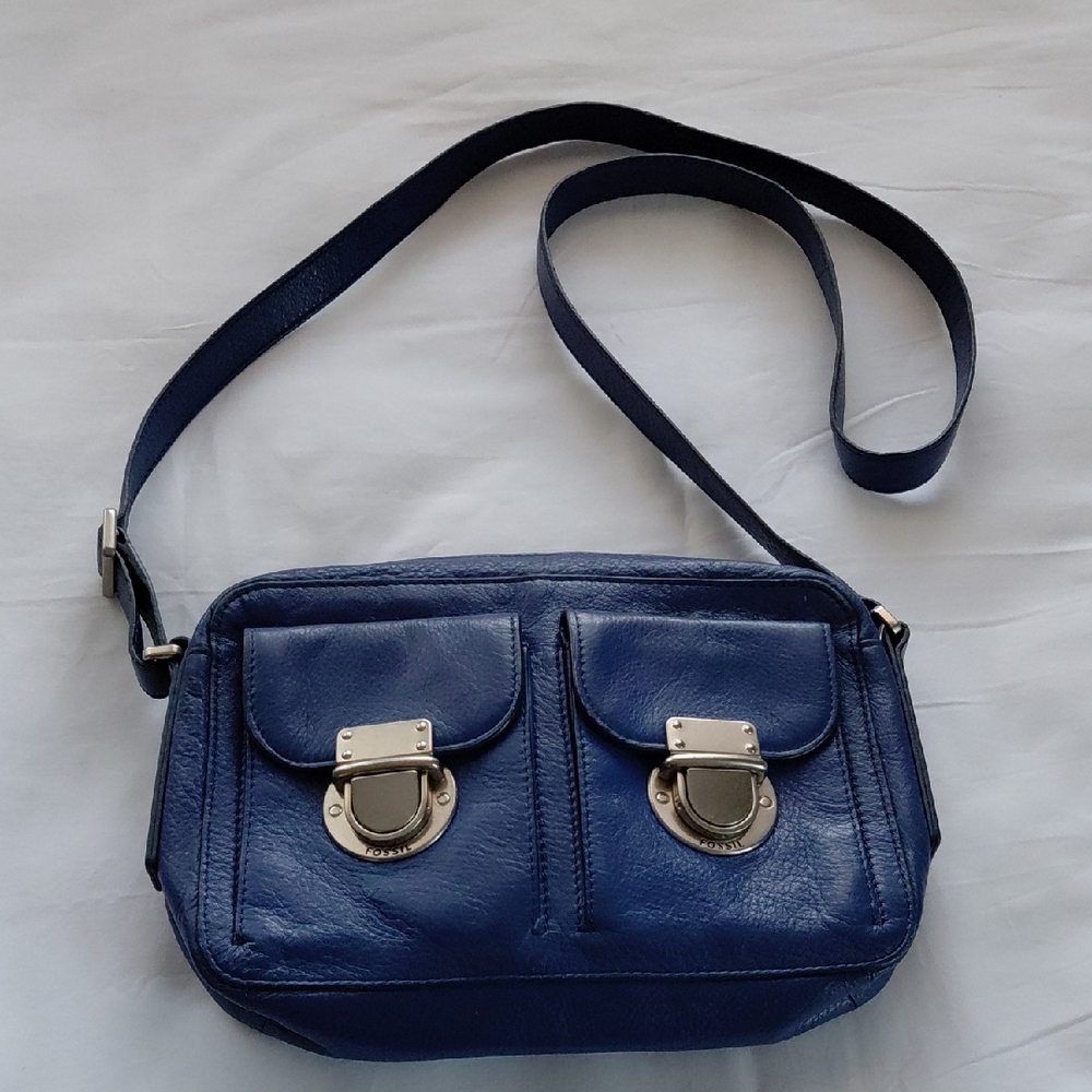 Fossil Navy Leather Crossbody Bag